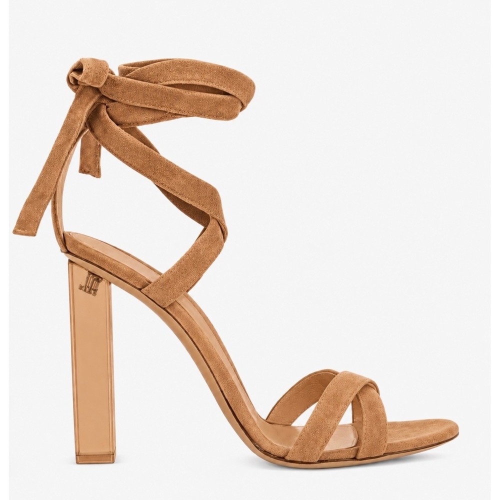 Gianvito Rossi Suede Lace Up Sandals Lucite Block Heel Size 38 Made in Italy